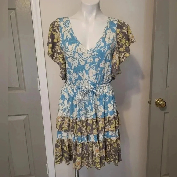 Daily Practice Anthropologie Tiered Ruffle Floral Flutter Sleeve Mini Dress(XS) - Picture 4 of 13